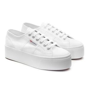 Superga White Platform Sneakers with Canvas Upper